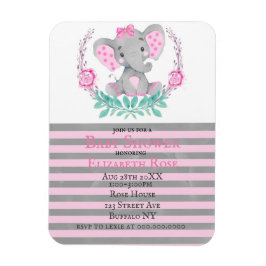 水彩可愛い象の女の子ベビーシャワー招待状 マグネット