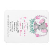 水彩可愛い象の女の子ベビーシャワー招待状 マグネット (横)