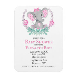 水彩可愛い象の女の子ベビーシャワー招待状 マグネット