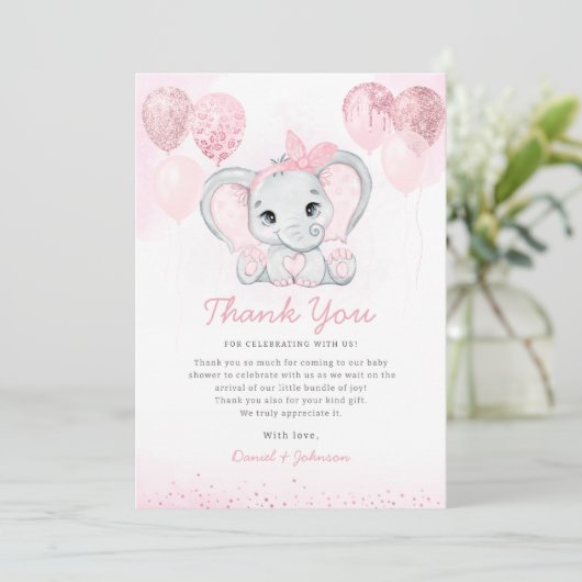 水彩可愛い象の赤ちゃんシャワーありがとう 招待状 (スタンド正面)