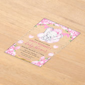 水彩可愛い象&ピンクローゼベビーシャワー アクリル招待状 (レイダウン)