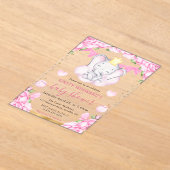 水彩可愛い象&ピンクローゼベビーシャワー アクリル招待状 (レイダウン)