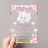 水彩可愛い象&ピンクローゼベビーシャワー アクリル招待状 (インサイチュ (ポータブル))