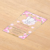 水彩可愛い象&ピンクローゼベビーシャワー アクリル招待状 (レイダウン)