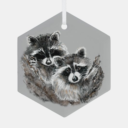 水彩可愛い赤ちゃんアライグマの友人や家族 ガラスオーナメント (裏面)