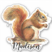 水彩可愛い赤リス動物名前をカスタムする シール (正面)