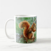 水彩可愛い赤リス動物自然アート コーヒーマグカップ (左)