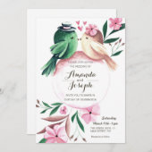 水彩可愛い鳥のフローラ結婚式招待状 招待状 (正面/裏面)