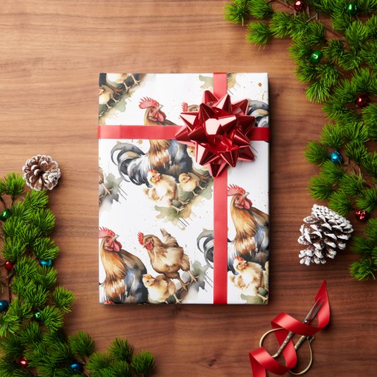 水彩可愛い鶏バードアニマル自然アート ラッピングペーパー (クリスマスギフト)