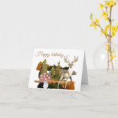 水彩可愛い鹿の森の誕生日 カード (黄色い花)