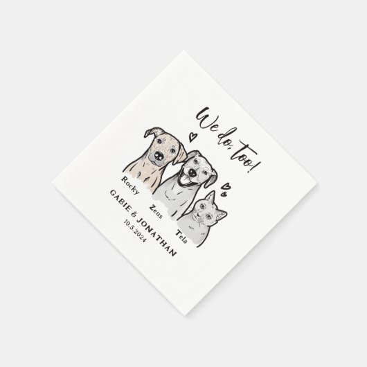水彩可愛い3ペットドッグキャットウェディングレセプション スタンダードカクテルナプキン (角)