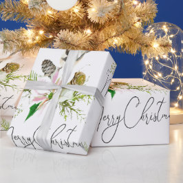 水彩可愛い《鳥》アメリカゴガラバードポイントセッティア花 ラッピングペーパー