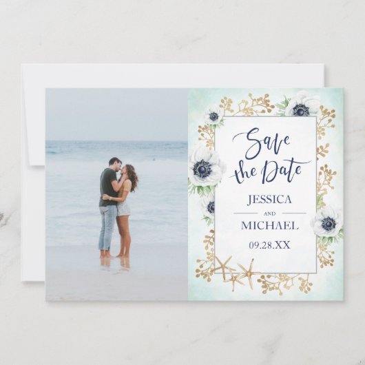 水彩可愛エレガントいアネモネ花写真 セーブザデート (正面)