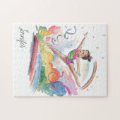 水彩可愛パーソナライズされたい体操ガールピンク ジグソーパズル (横)