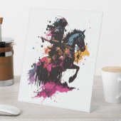 水彩台座に乗馬する戦士 台座サイン (インサイチュ)