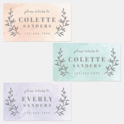水彩名パーソナライズされた前 ラベル (グループ)