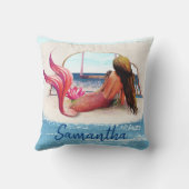 水彩名ビーチマーメイドアフリカンアメリカン クッション (裏面)