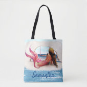 水彩名ビーチマーメイドアフリカンアメリカン トートバッグ (正面)