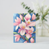 水彩咲きピンクマグノリア ポストカード (スタンド正面)