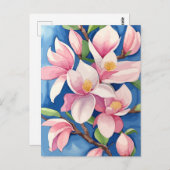 水彩咲きピンクマグノリア ポストカード (正面/裏面)