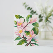 水彩咲きピンクマグノリア ポストカード (スタンド正面)