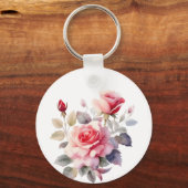 水彩咲素晴らしきバラ枕カバー キーホルダー (正面)