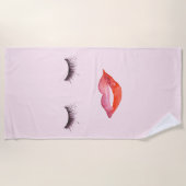 水彩唇と睫毛 ビーチタオル (正面)