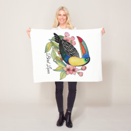 水彩唐鳥（花） フリースブランケット