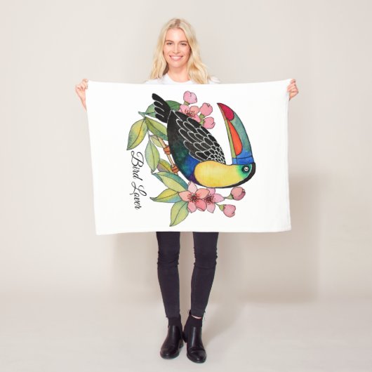 水彩唐鳥（花） フリースブランケット (インサイチュ)