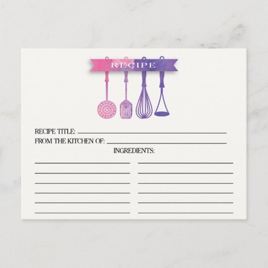 水彩器具ブライダルシャワーレシピカード ポストカード (正面)