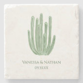 水彩器管サボテン結婚式の引き出物 ストーンコースター (正面)