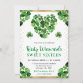 水彩四葉クローバーセントパトリックの甘い16 招待状 (正面)