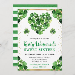 水彩四葉クローバーセントパトリックの甘い16 招待状