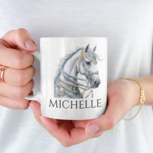 水彩回転木馬馬モノグラムパーソナライズされた コーヒーマグカップ
