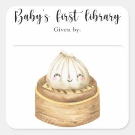 水彩団子 – ベビー初の図書館 スクエアシール