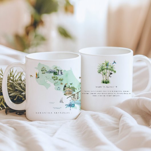 水彩図図解入りの、写真付きのコスタリカ | モノグラム コーヒーマグカップ