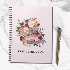 水彩図書及びバラ花引用文 ノートブック