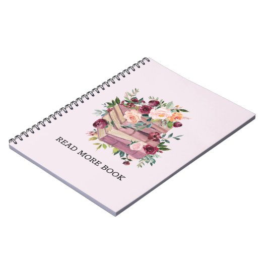 水彩図書及びバラ花引用文 ノートブック (左側)