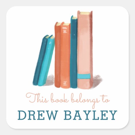 水彩図書用蔵書票 スクエアシール (正面)