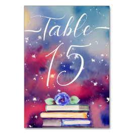 水彩図書紫とピンクお洒落結婚ズ テーブルナンバー