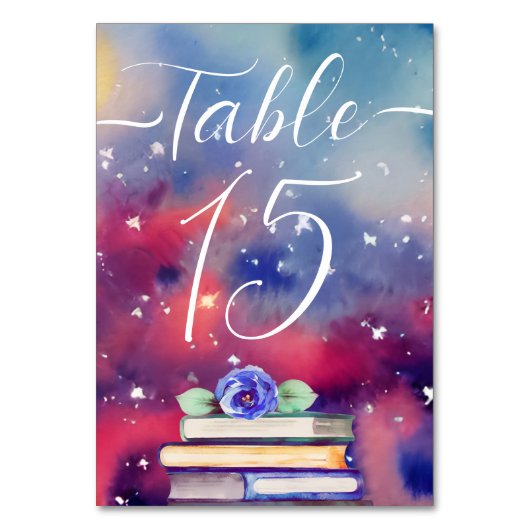 水彩図書紫とピンクお洒落結婚ズ テーブルナンバー (正面)