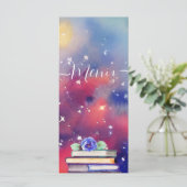 水彩図書紫とピンクお洒落結婚ズ メニュー (スタンド正面)