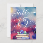 水彩図書紫とピンクの表番号札 シーズンカード (正面)