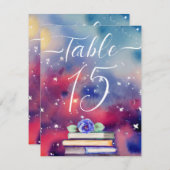 水彩図書紫とピンクの表番号札 シーズンカード (正面/裏面)