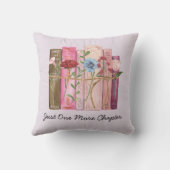 水彩図書花ピンクパープル読ズ引用文 クッション (裏面)