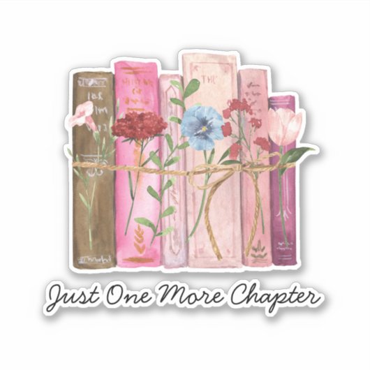 水彩図書花ピンクパープル読ズ引用文 シール (正面)