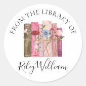 水彩図書花蔵書票シール ラウンドシール (正面)