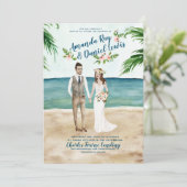 水彩図解入りの、写真付きのビーチ結婚式招待状 招待状 (スタンド正面)