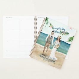 水彩図解入りの、写真付きのビーチ結婚式 プランナー手帳
