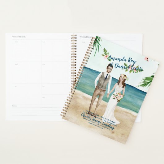 水彩図解入りの、写真付きのビーチ結婚式 プランナー手帳 (ディスプレー)